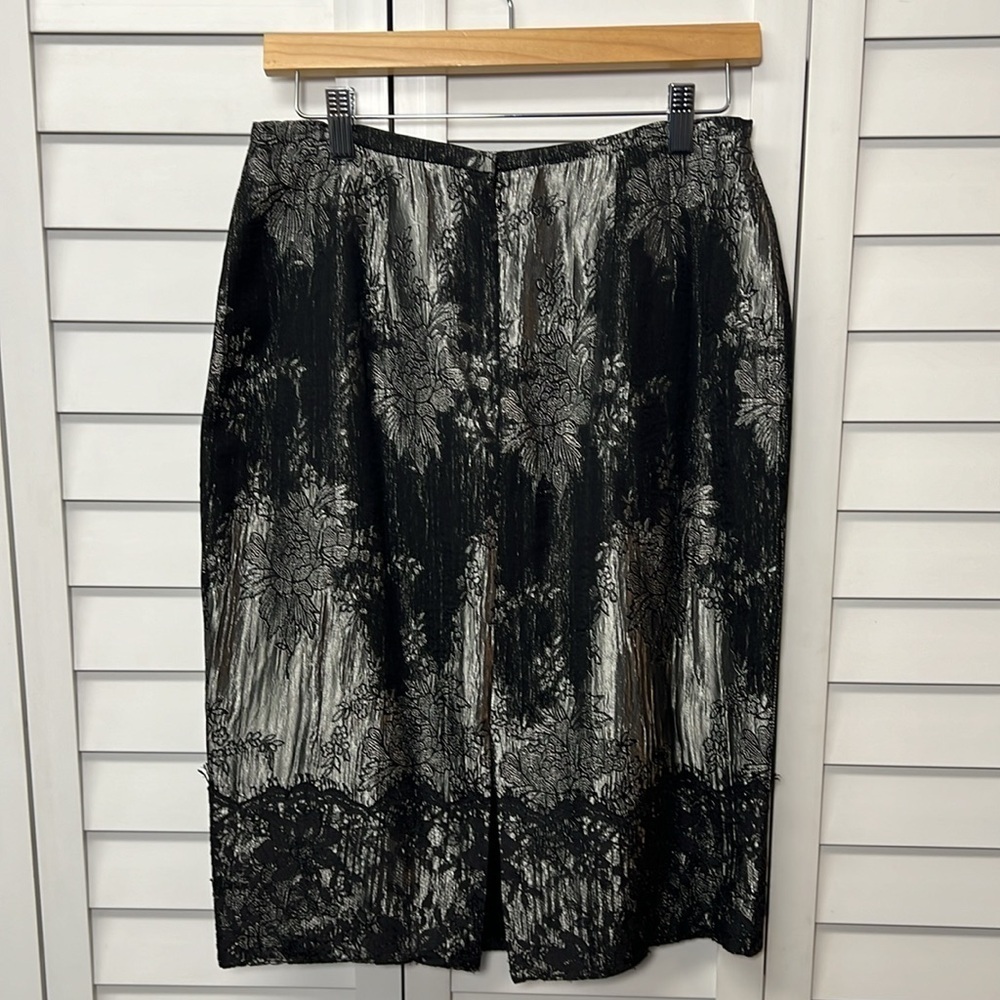 Sunny Choi Floral Lace Lined Pencil Skirt Size 6 Black & Pewter Gray - Picture 6 of 8